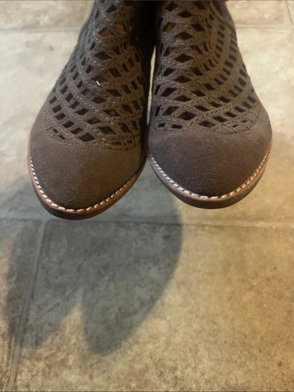 Jeffrey Campbell The Taggert Taupe Suede Open Weave Boho Leather Ankle Festival